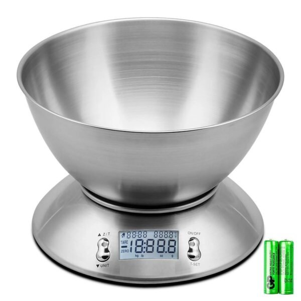 BASCULA cocina de alimentos acerada con cuenco, báscula digital para alimentos